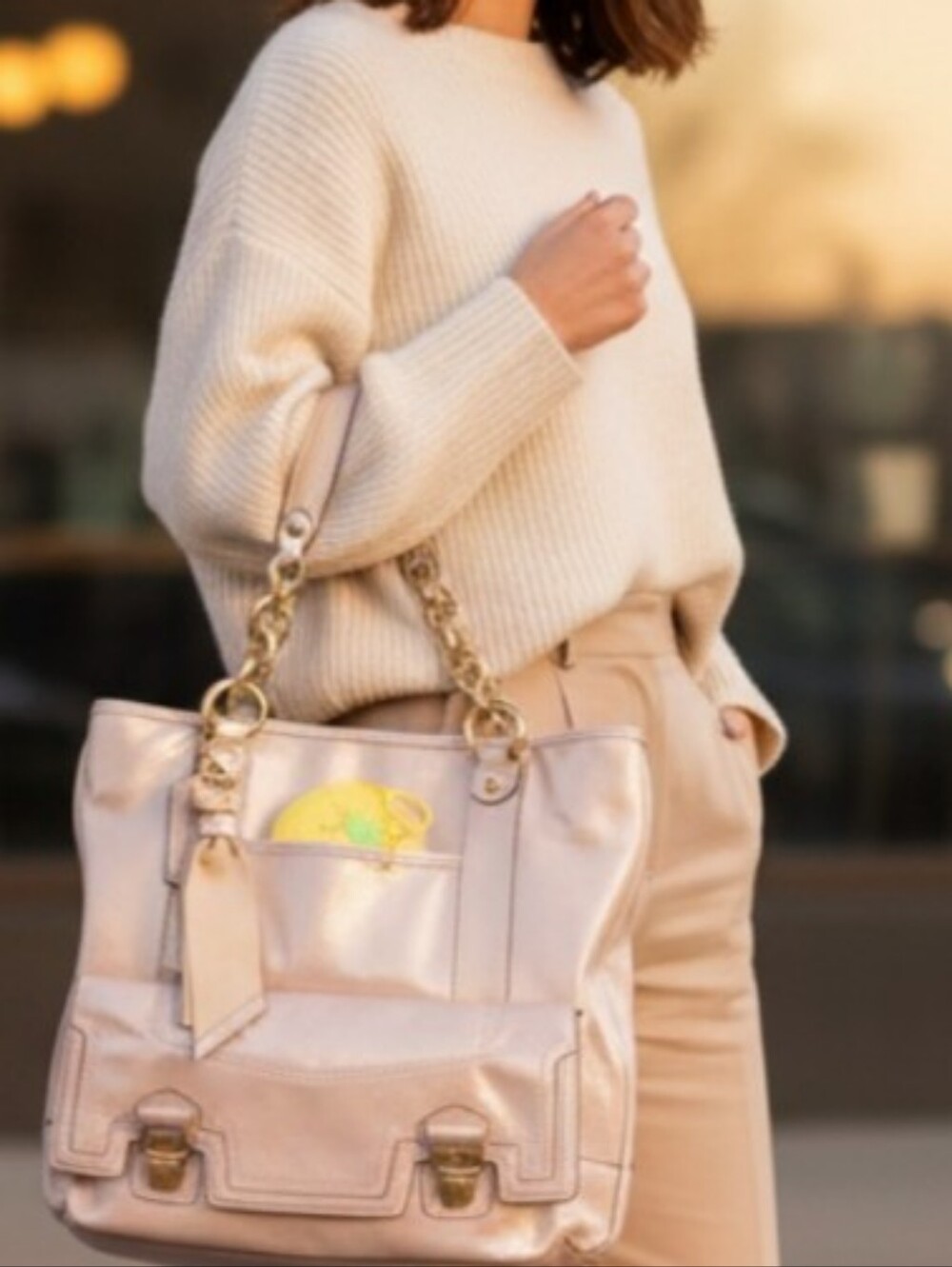 Coach Poppy 17924 Gold Pearlescent Pushlock Chain Tote